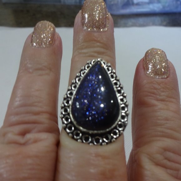 Sparkling "BLUE SUNSTONE" Handmade Sterling Ring Size 8.75 #296A - Picture 3 of 3